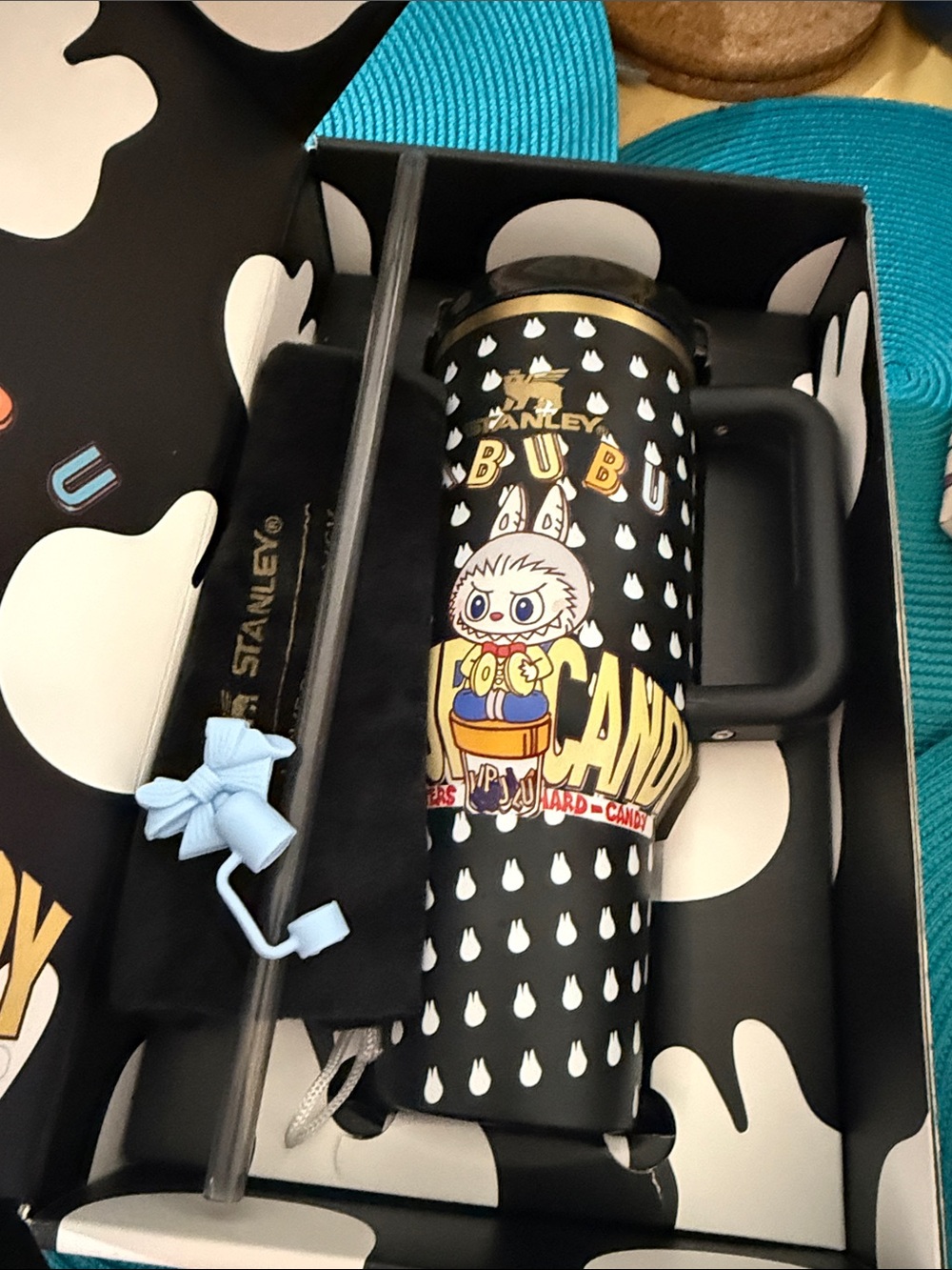 Stanley Black labubu Travel Mug with Colorful Character Art